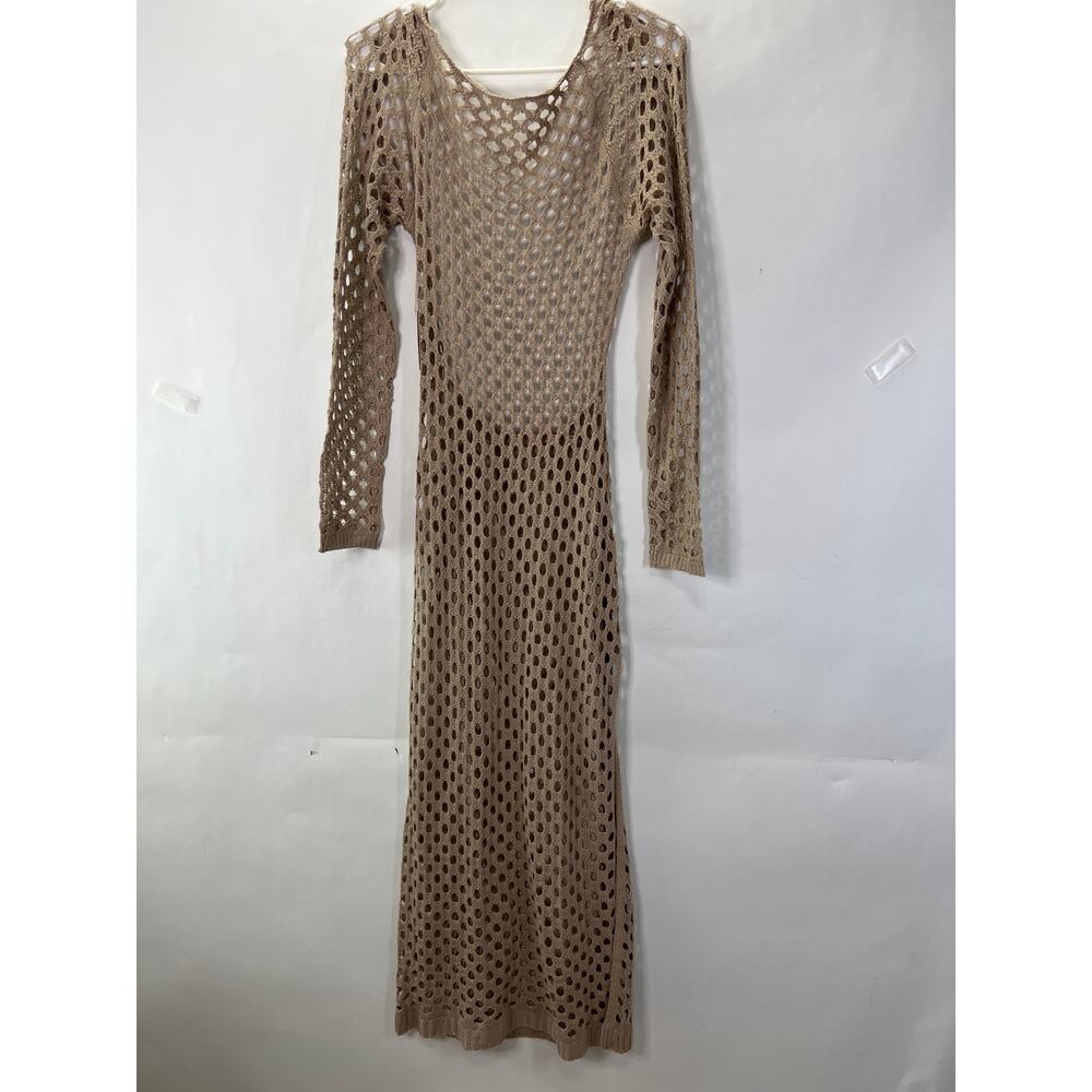 Fishnet Tan Swim Coverup Dress Open Back OS NWT